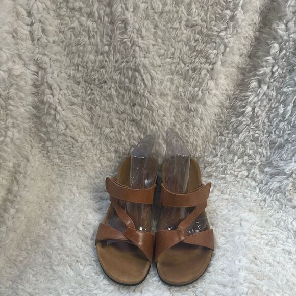 Vionic  Pamplona leather Tan  straps Ortho heel slide sandals  SZ8.5 - Picture 1 of 10